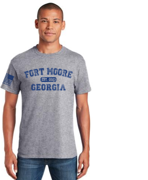 FORT MOORE GEORGIA EST 2023  T-shirt, ATHLETIC HEATHER GREY