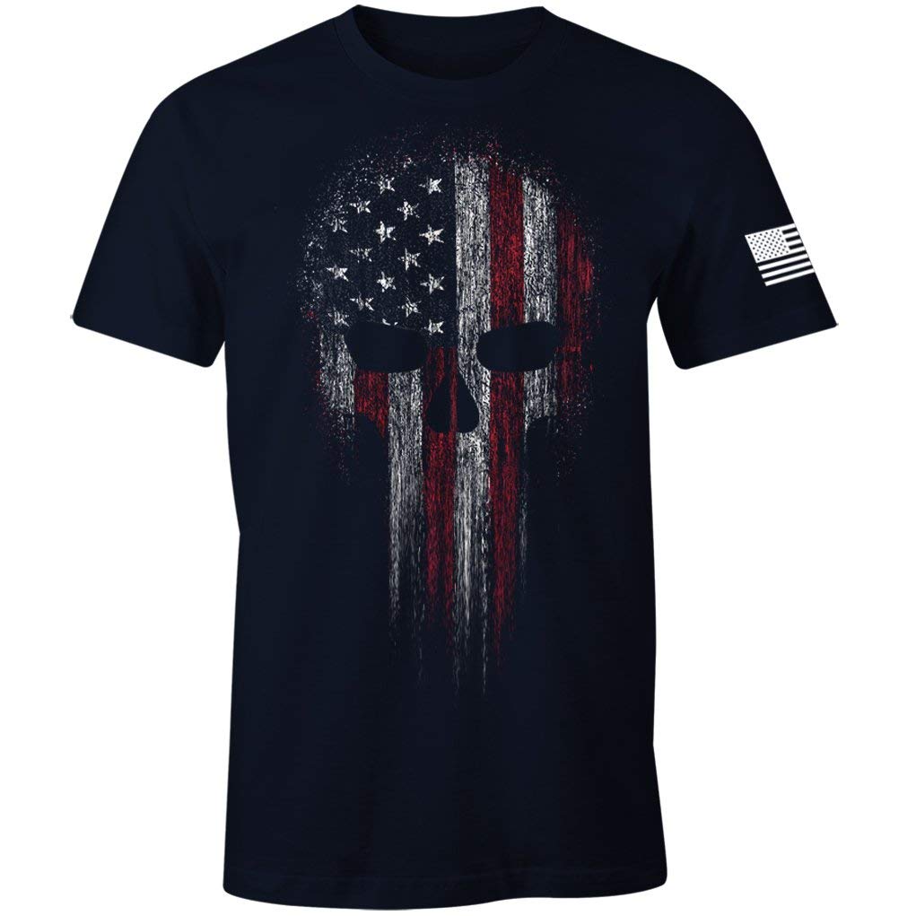 USA Military American Skull Flag Patriotic Men's T Shirt - Ranger Rags