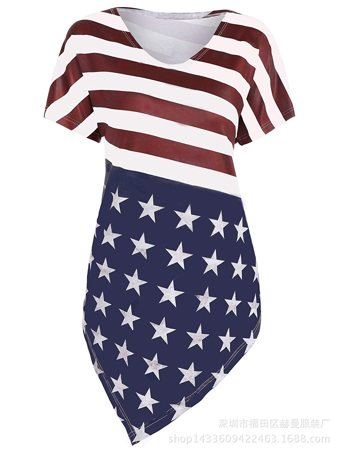 OMONSIM Women's Vogue Shoulder Off Wide Hem Design Top Shirt American Flag T Shirt - Ranger Rags